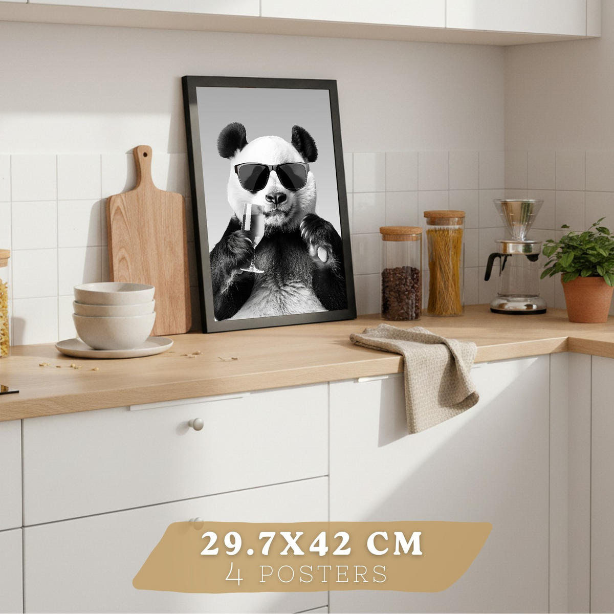 PLAKAT Sada 4 Legrační Zvířata byn A4 Černý rám - černá, papír (29.7/1/21cm) - Nacnic