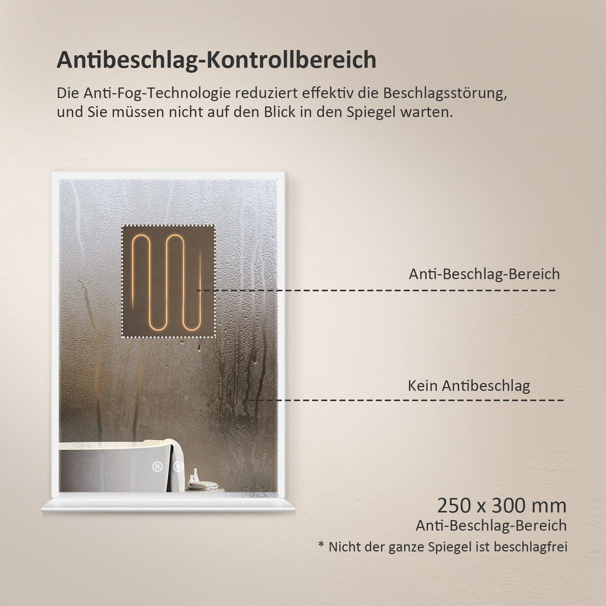 BADSPIEGEL mit Beleuchtung mit Ablage 70/50 cm - Weiß, Glas (50/3.5/70cm) - EMKE
