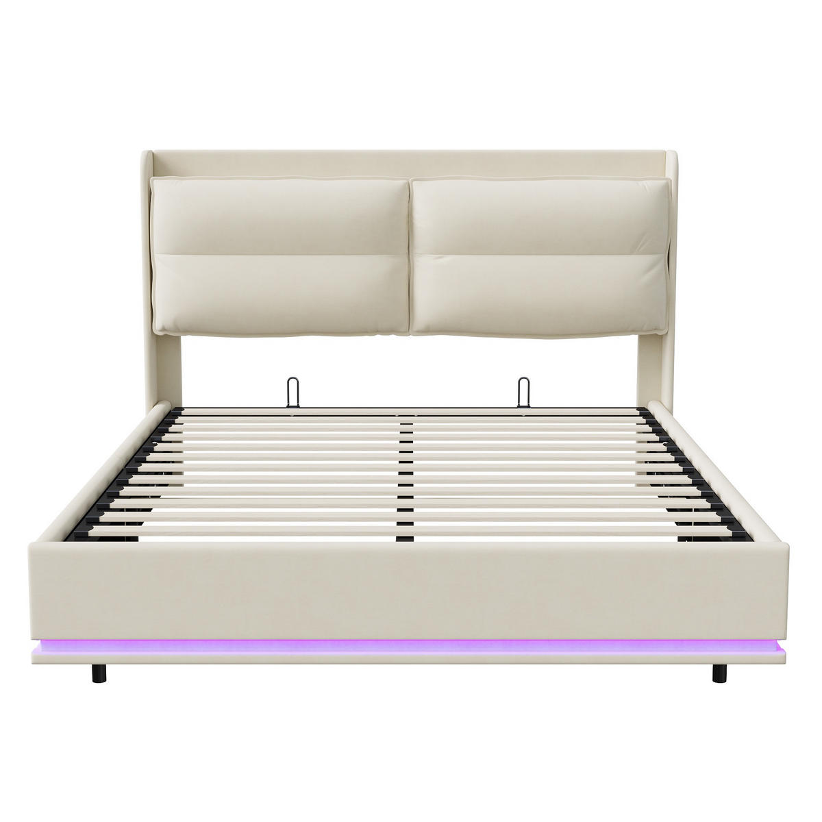 POLSTERBETT mit Stauraum 140/200 cm, mit LED, Stauraum, USB-A/C, Holzlattenrost, gepolstertes Samtbett, Beige - Beige, Holzwerkstoff (140/200cm) - Brevoria