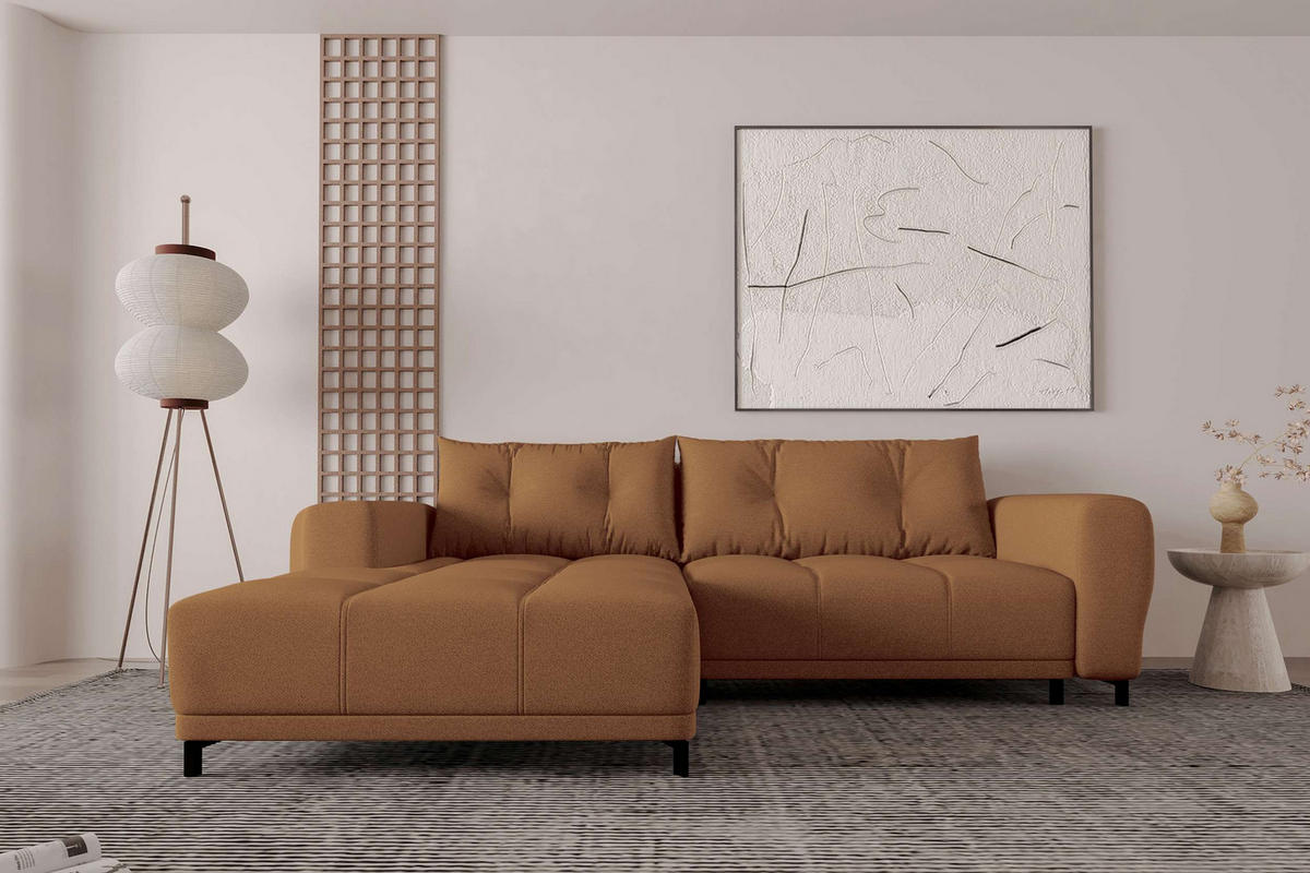 ECKSOFA Massimo Strukturstoff Rostfarben inkl. Schlaffunktion Links - Rostfarben/Schwarz, Textil/Metall (246/177cm) - 99rooms