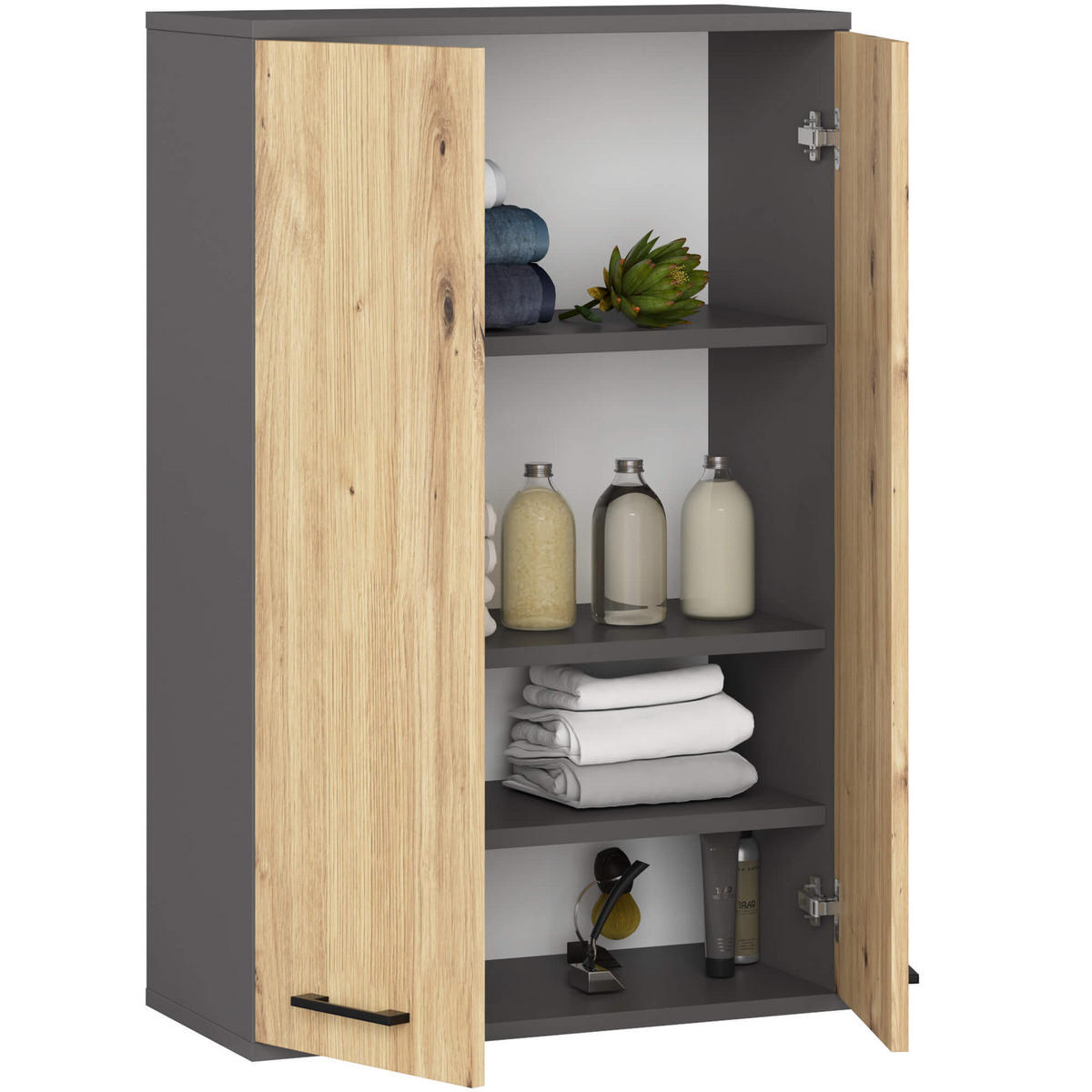 HÄNGESCHRANK Grau, Eiche Artisan 64x94x30 cm - Silberfarben/Eiche Artisan, Holzwerkstoff/Kunststoff (64/94/30cm) - Akord
