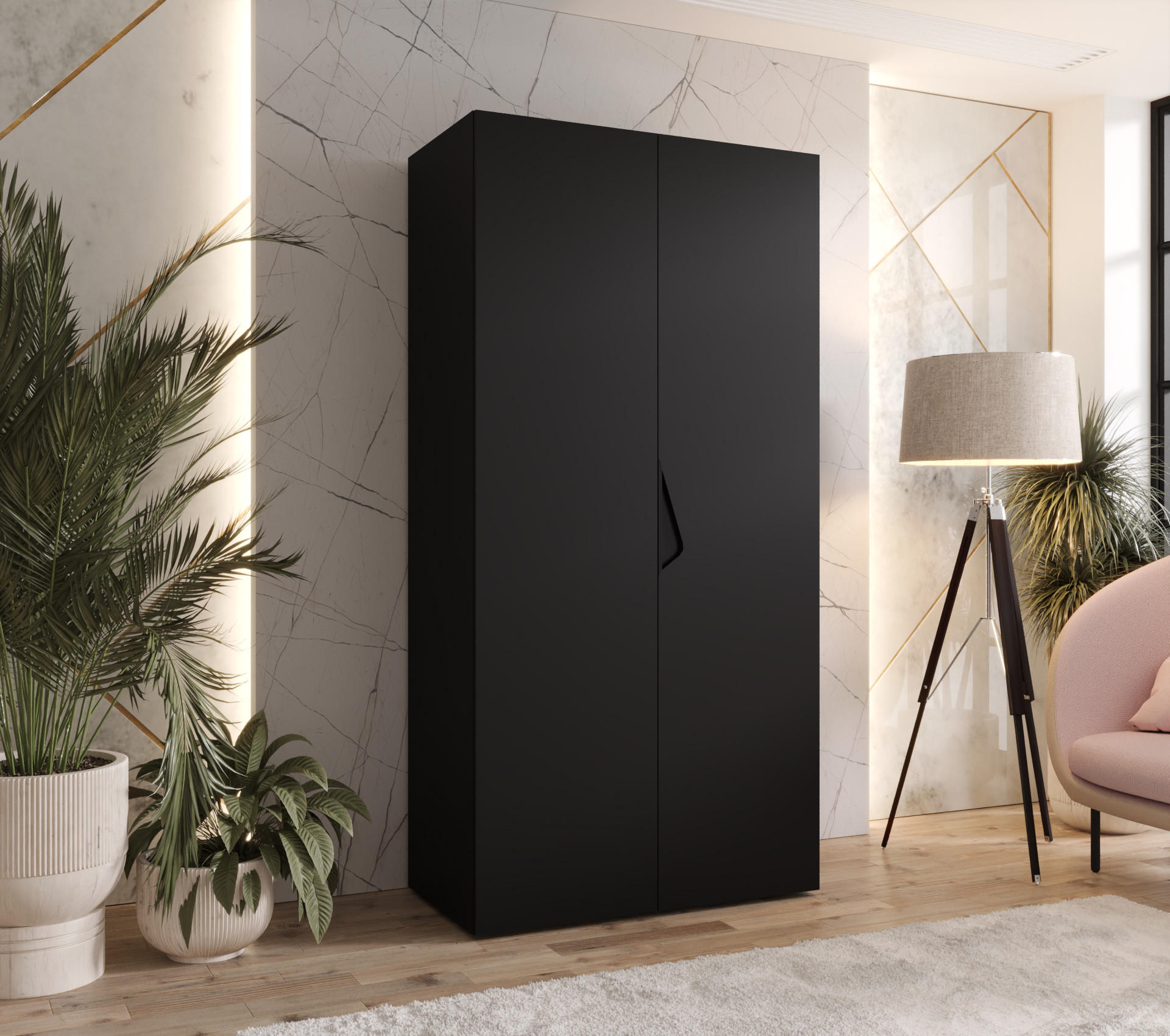 DREHTÜRENSCHRANK 202/100/52 2-türig - Schwarz, Holz/Metall (100/202/52cm) - Abiks Möbel