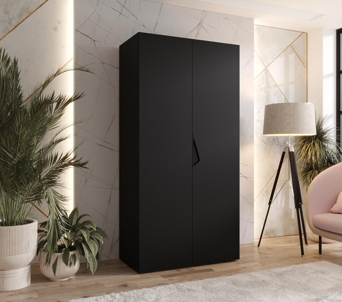 DREHTÜRENSCHRANK 202/100/52 2-türig - Schwarz, Holz/Metall (100/202/52cm) - Abiks Möbel