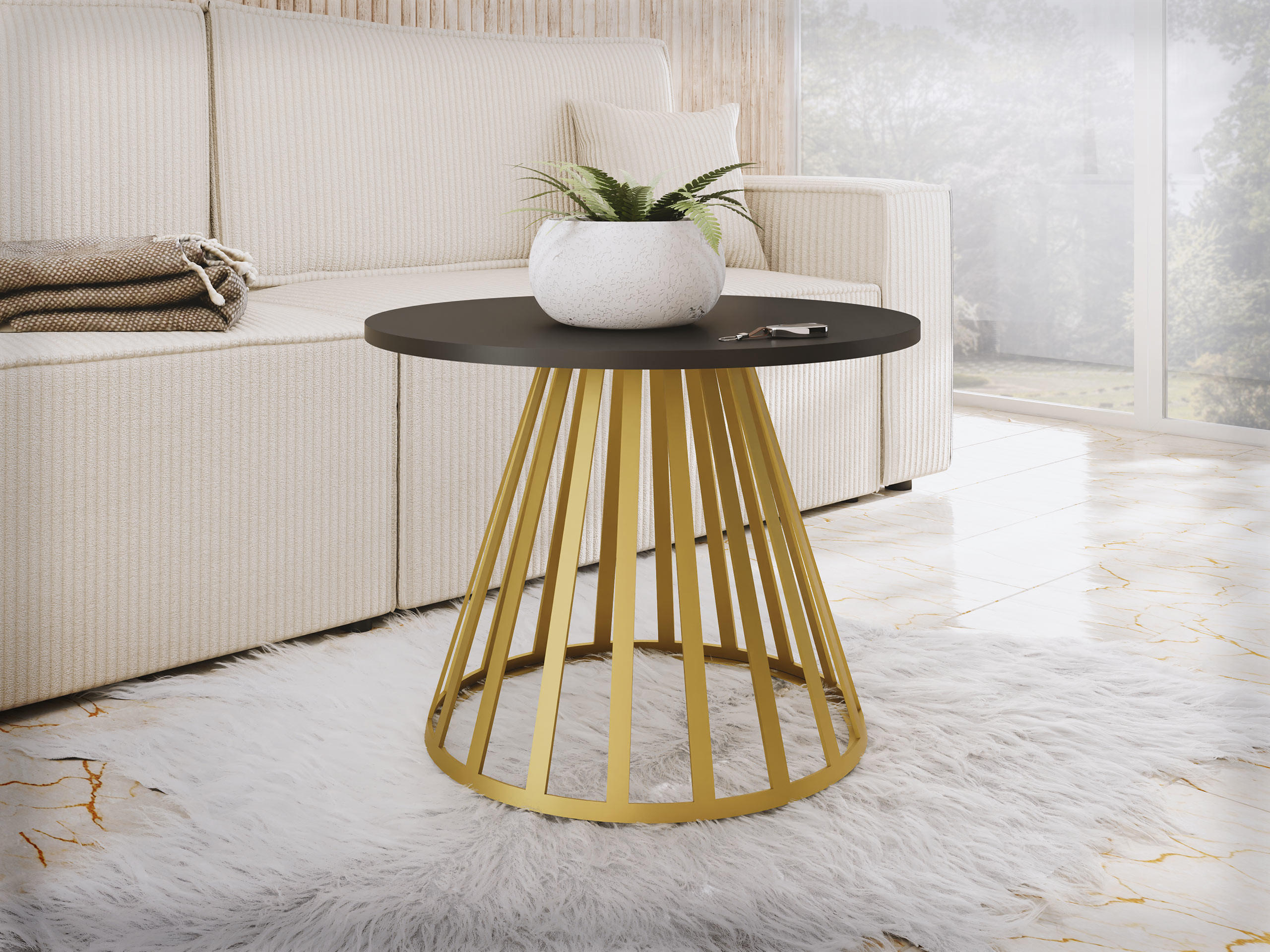 COUCHTISCH Mokod Mini - Goldfarben/Schwarz, Holzwerkstoff/Metall (58/58/45cm) - MIRJAN24