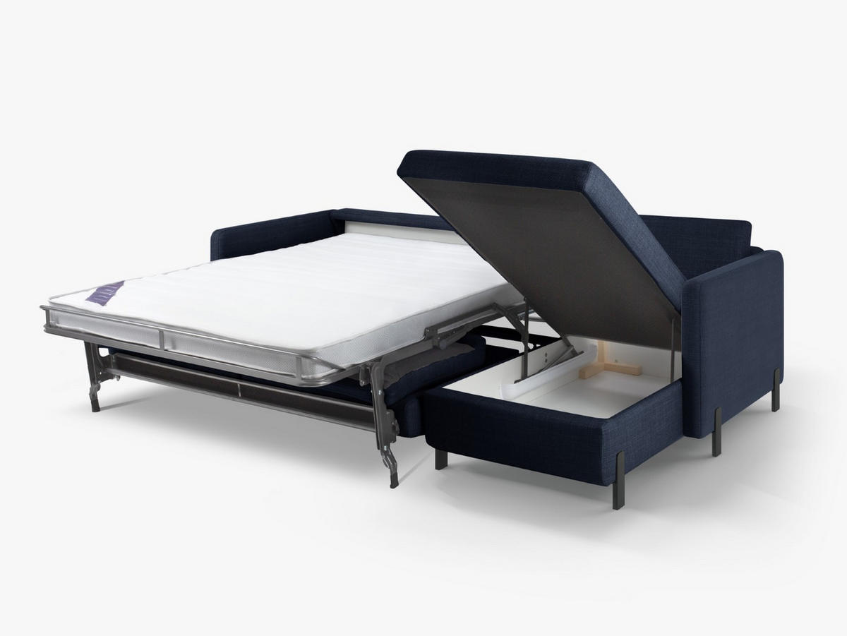 ECKSOFA ausklappbar rechts mit Container Gloria aus strukturiertem Stoff blau 4 Sitzplätze - Blau, Textil (170/260cm) - Micadoni