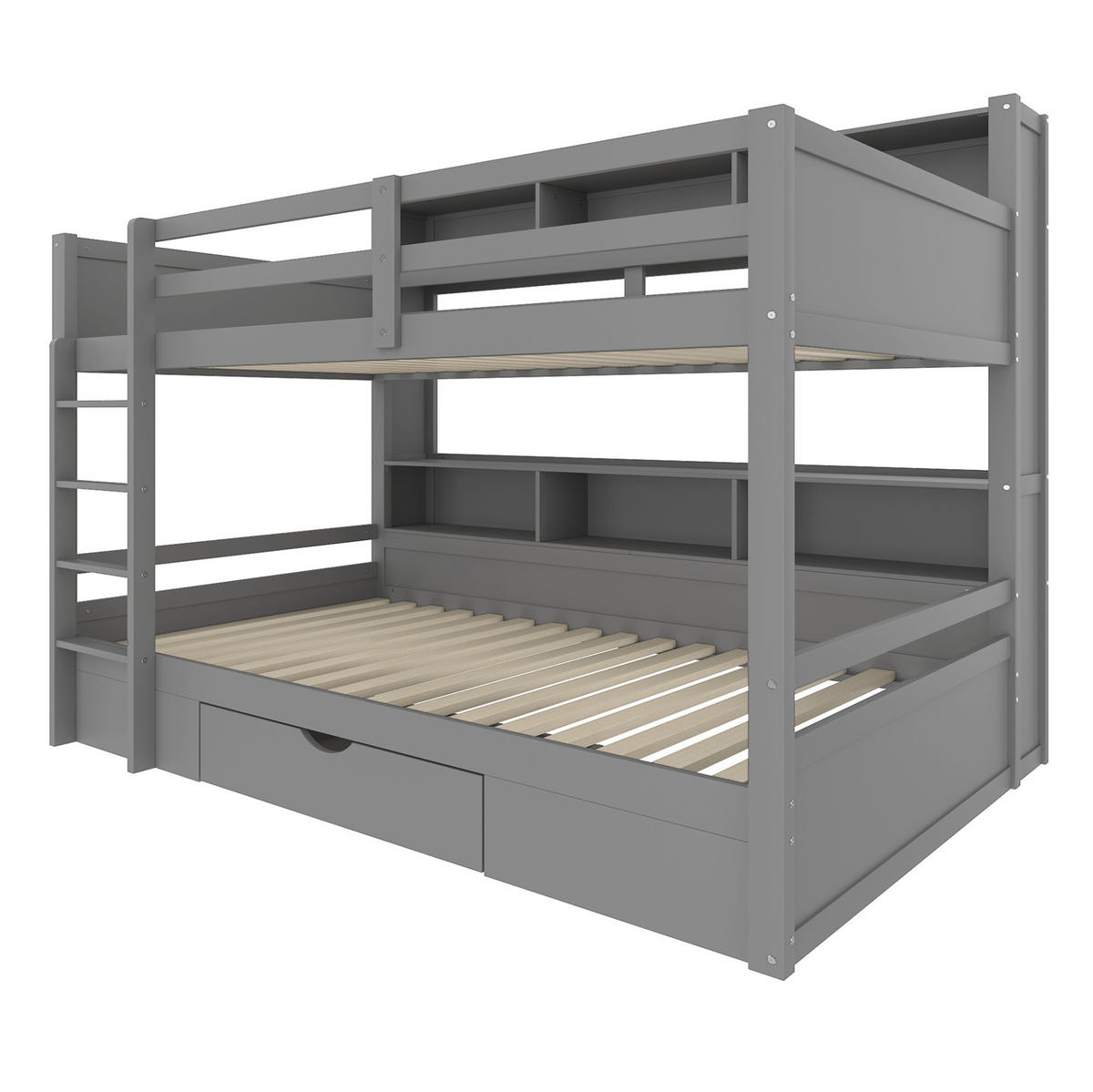 ETAGENBETT 90/200 cm Grau aus Kiefernholz mit Stauraum und Schubladen - Grau, Holz (90/200cm) - OKWISH