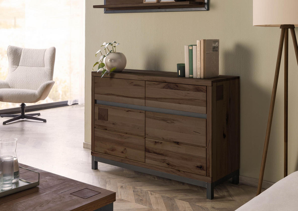 SIDEBOARD Kernbuche 120x45x85 tabacco braun geölt VILLANDERS #211 - Braun, Holz (120/85/45cm) - Massivmoebel24