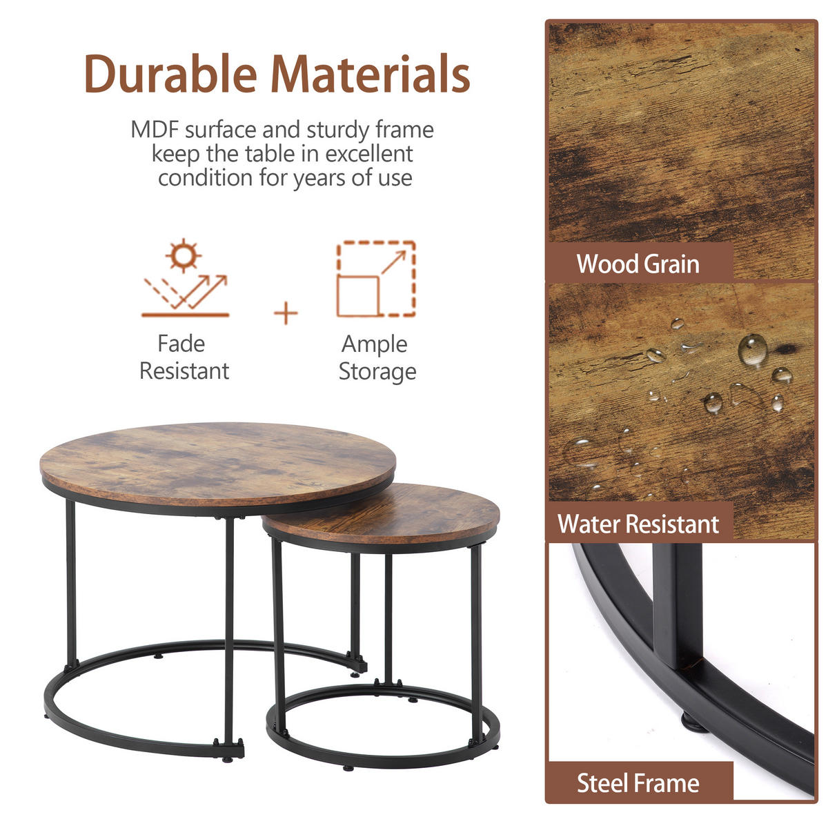 COUCHTISCH DE-166 2er Set Runder Couchtisch Braun - Braun, Holzwerkstoff (71/71/50cm) - ComfortXL