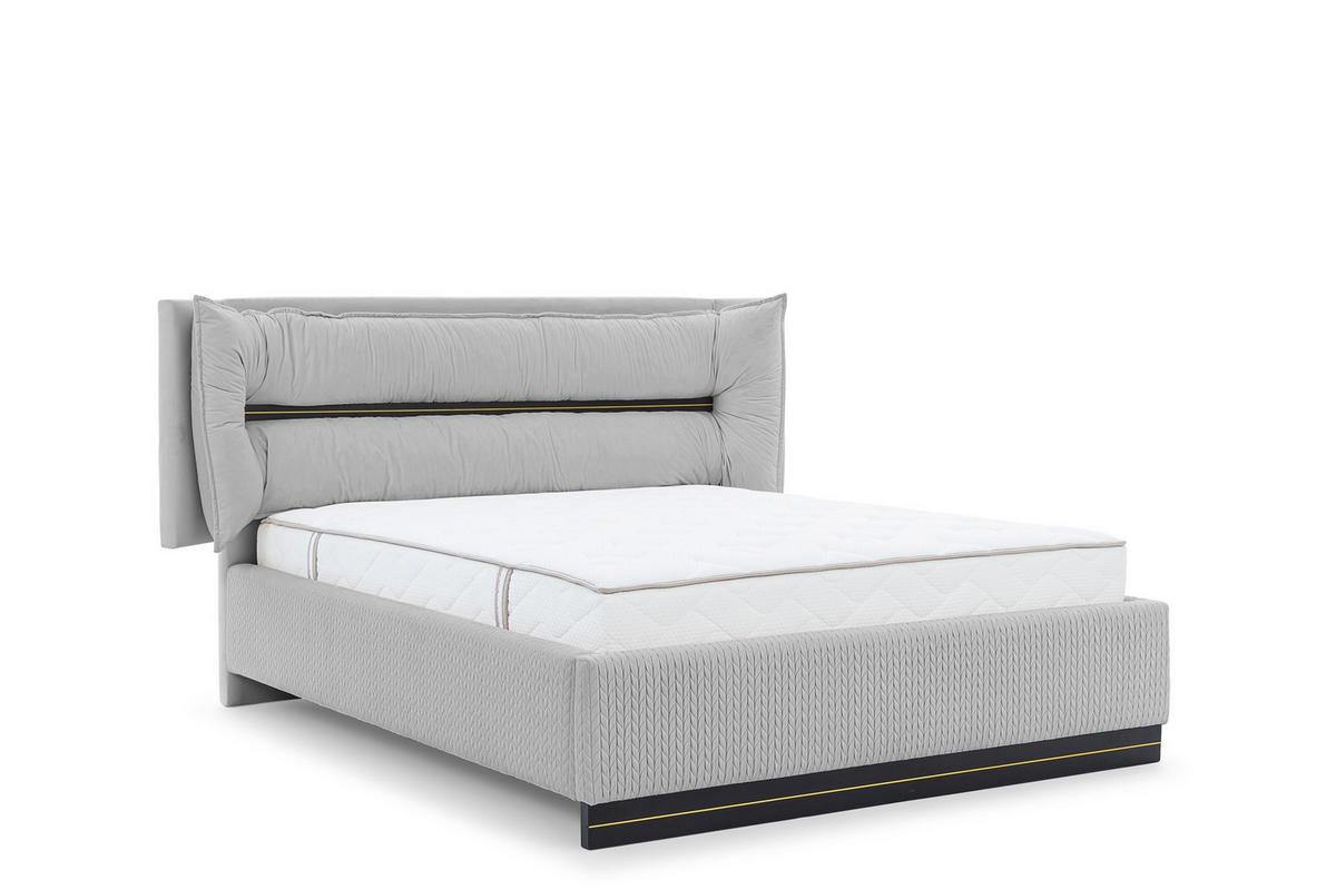 POLSTERBETT Hamilton Magic Velvet Set.3 - Hellgrau, Holzwerkstoff/Textil (140/200cm) - Fun Möbel