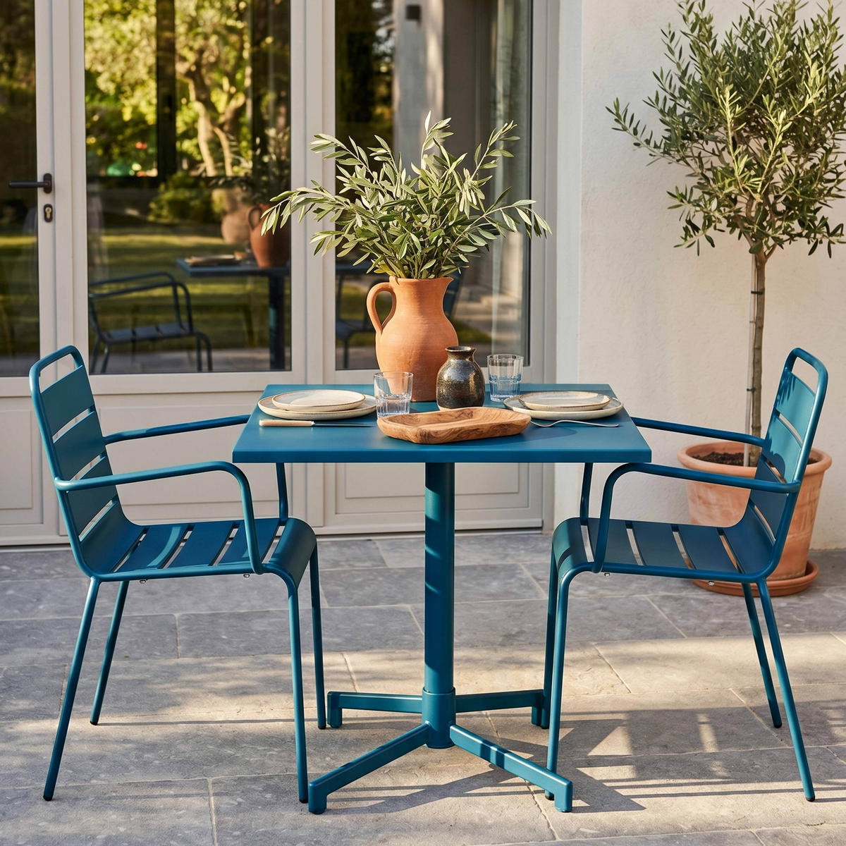 GARTENSET 3-tlg., Pazifikblau - Blau, Metall - Oviala