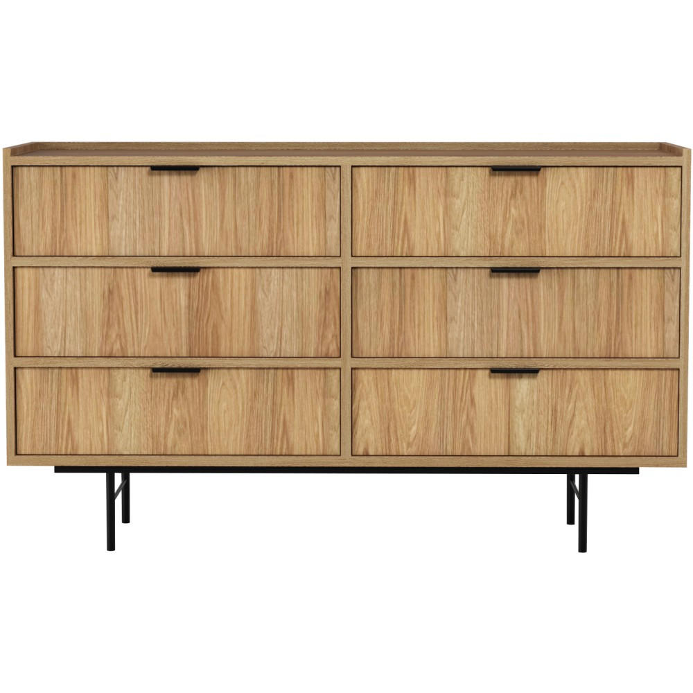 KOMMODE Evron mit 6 Schubladen, Hikora Eiche - Eichefarben/Schwarz, Holzwerkstoff/Metall (150/90/40cm) - Beautysofa