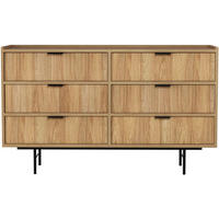 KOMMODE Evron mit 6 Schubladen, Hikora Eiche - Eichefarben/Schwarz, Holzwerkstoff/Metall (150/90/40cm) - Beautysofa