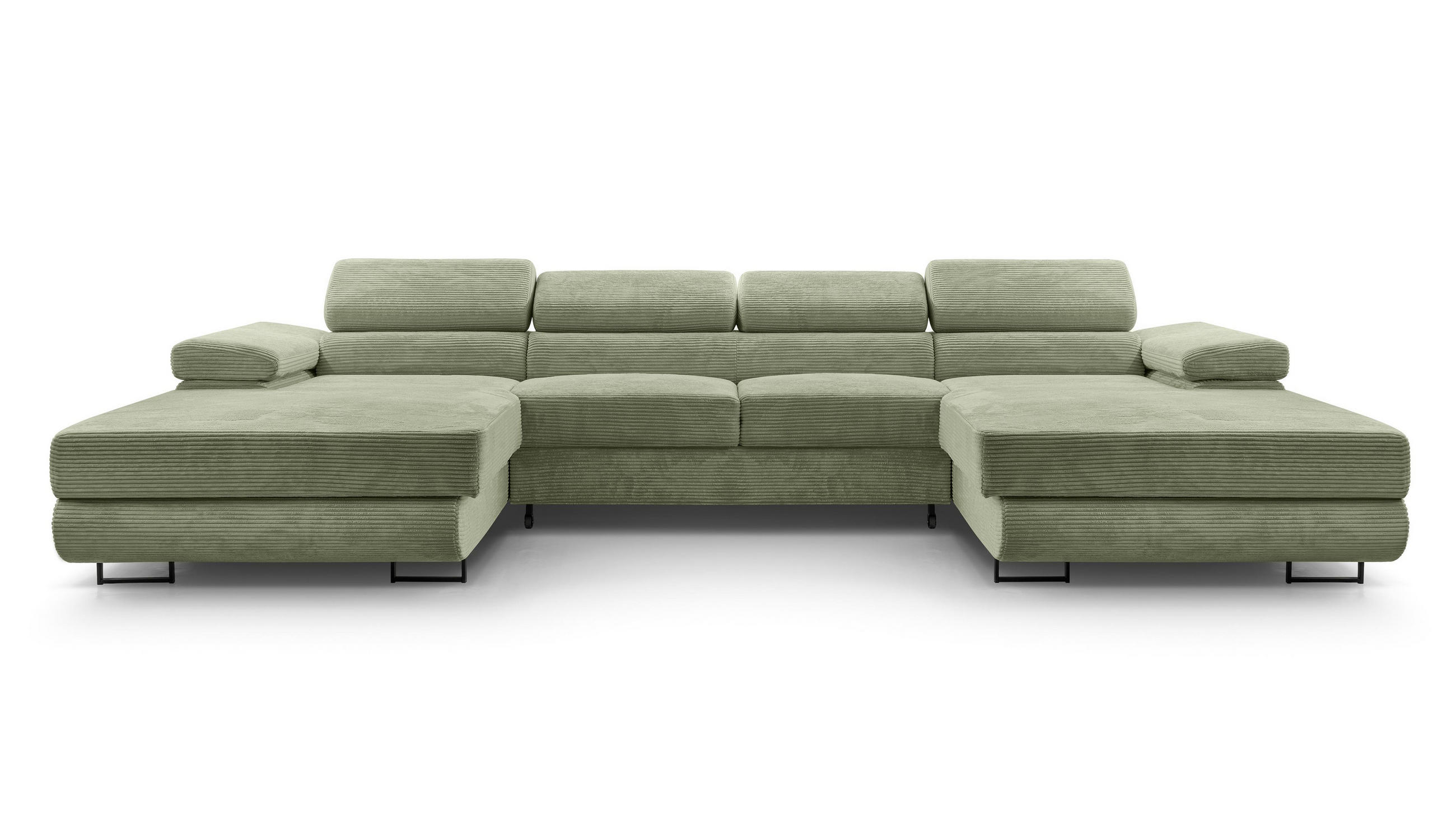 WOHNLANDSCHAFT Arborio Salbeigrün 352/202/90 cm mit Schlaffunktion - Schwarz/Grün, Textil/Metall (352/90/202cm) - AX Living