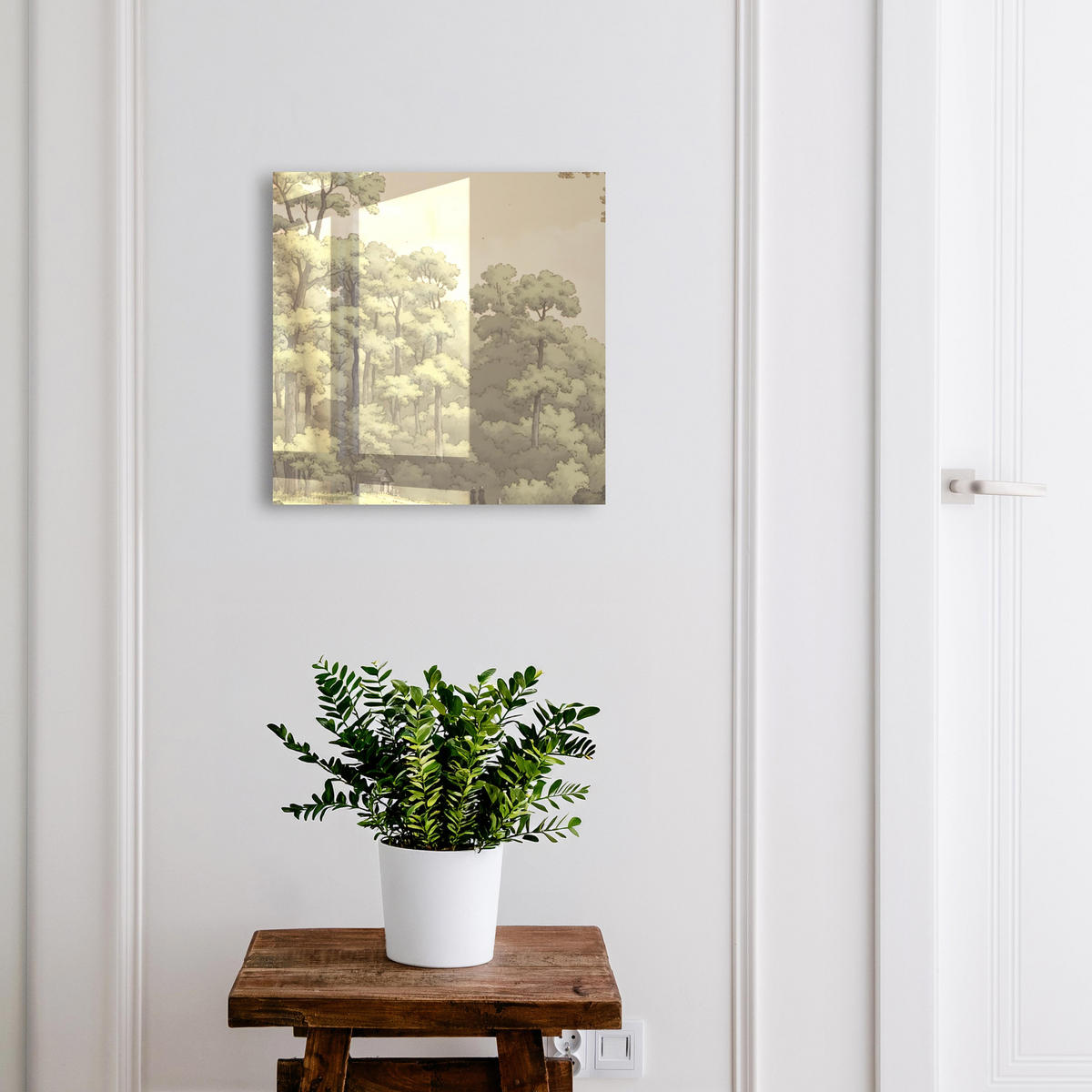 SCHLÜSSELBOX Weiß 30x30 cm – Türöffnung nach rechts - grüner Wald - Grün, Metall (30/30/5cm) - TULUP