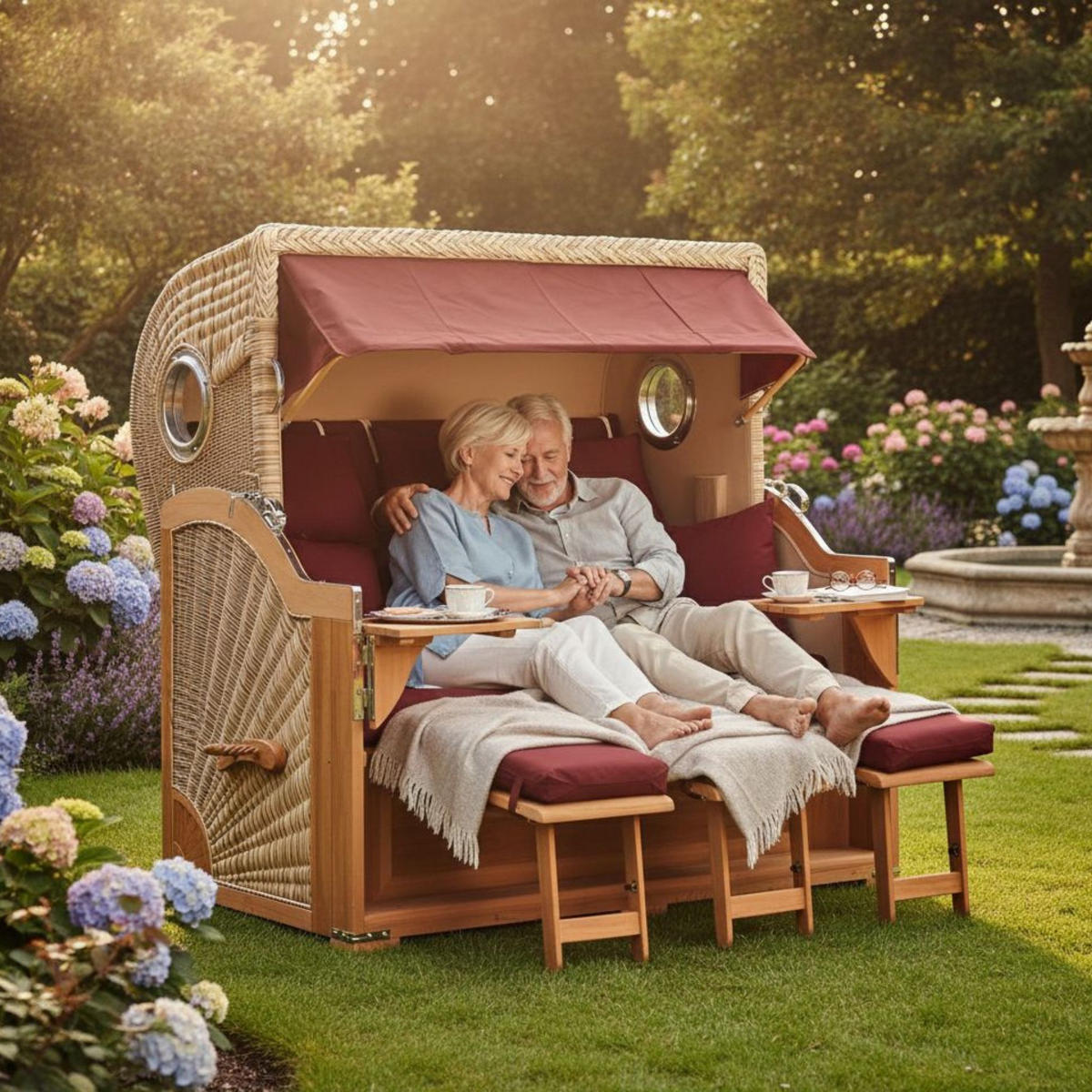 STRANDKORB XXL Baltikum mit Bullaugen - Rot/Braun, Metall (170/170/95cm) - Mr. Deko