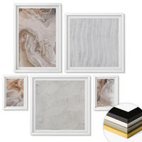 WANDBILDER 5er-Set - 50x50 cm & 20x30 cm & 40x60 cm Weißer Rahmen - Abstrakte Marmormuster aus Stein - Weiß, Kunststoff (40/60cm) - ArtPrintCave