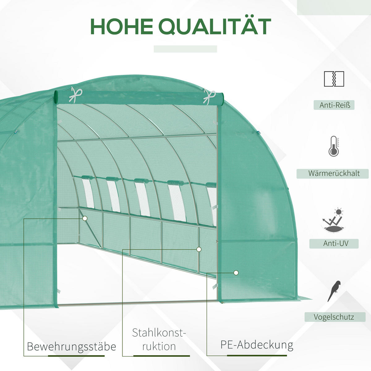 FOLIENGEWÄCHSHAUS, Tomatengewächshaus, Treibhaus mit Fenster, PE, Stahl, Grün - Grün, Kunststoff/Metall (300/200/800cm) - Outsunny