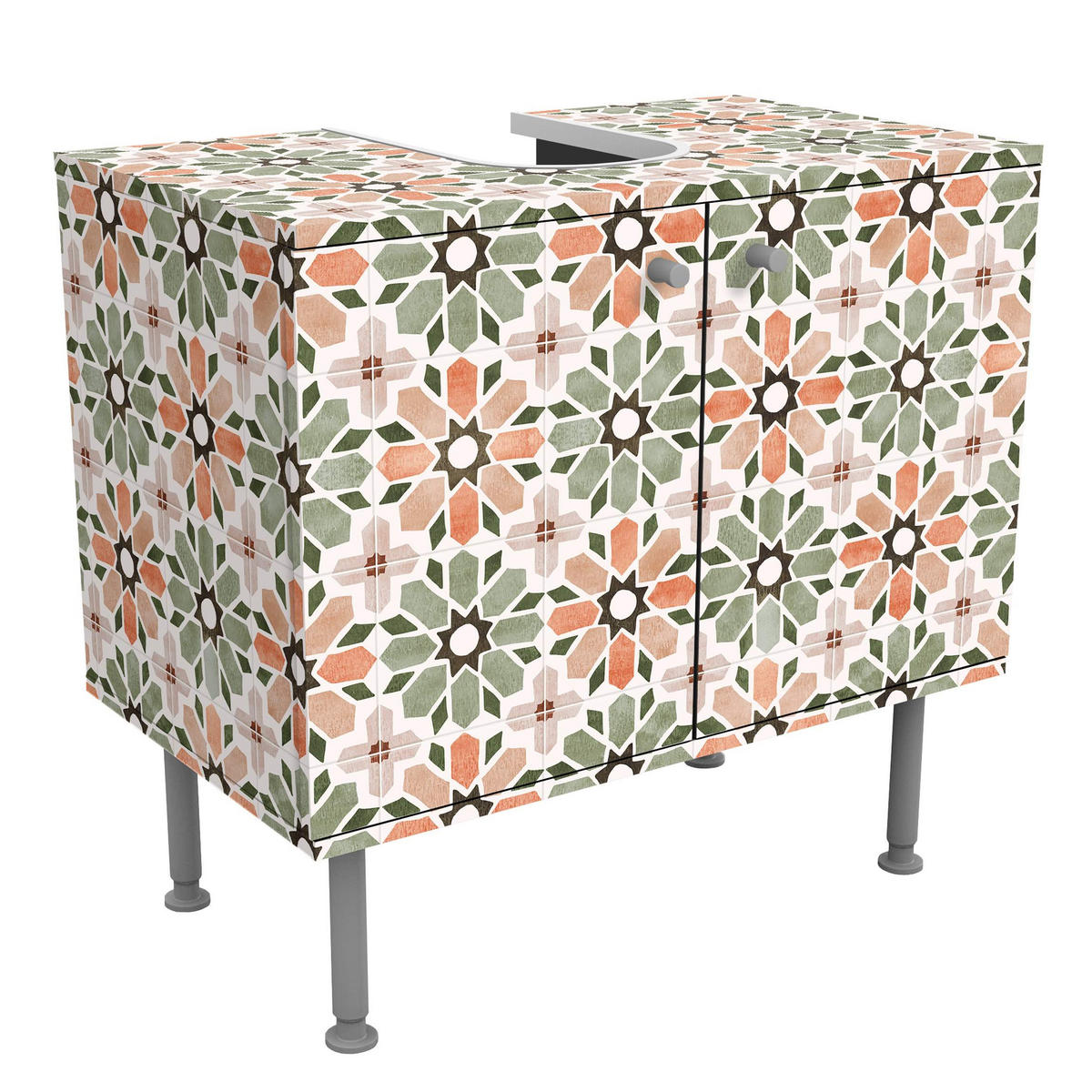 WASCHBECKENUNTERSCHRANK Marokkanische Fliesen Grün und Apricot 60/55/35 cm - Orange, Holzwerkstoff (60/55/35cm) - Bilderwelten
