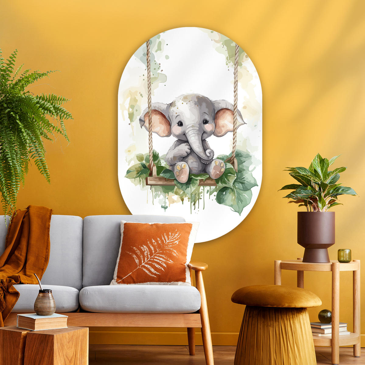 WANDBILD Elefant - Tier - Kinder - Dschungel 80x120 cm - Hellgrau, Kunststoff (80/120cm) - MuchoWow