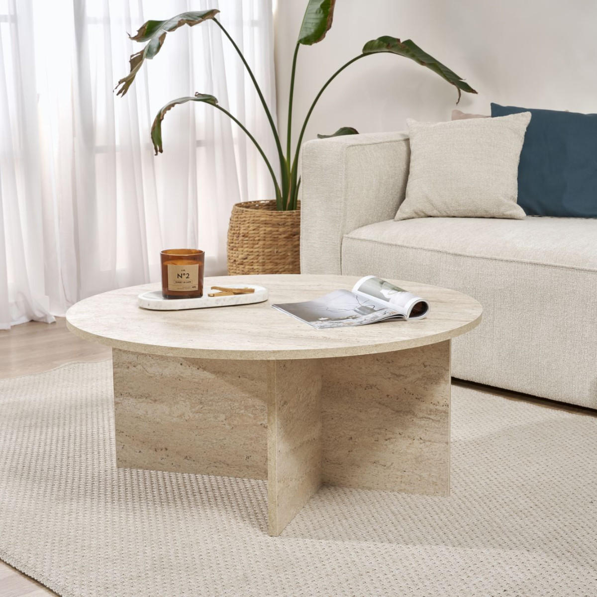 COUCHTISCH mit abgerundeter Platte - soleil 90/90/40 cm - Beige, Holzwerkstoff (90/90/40cm) - Calicosy
