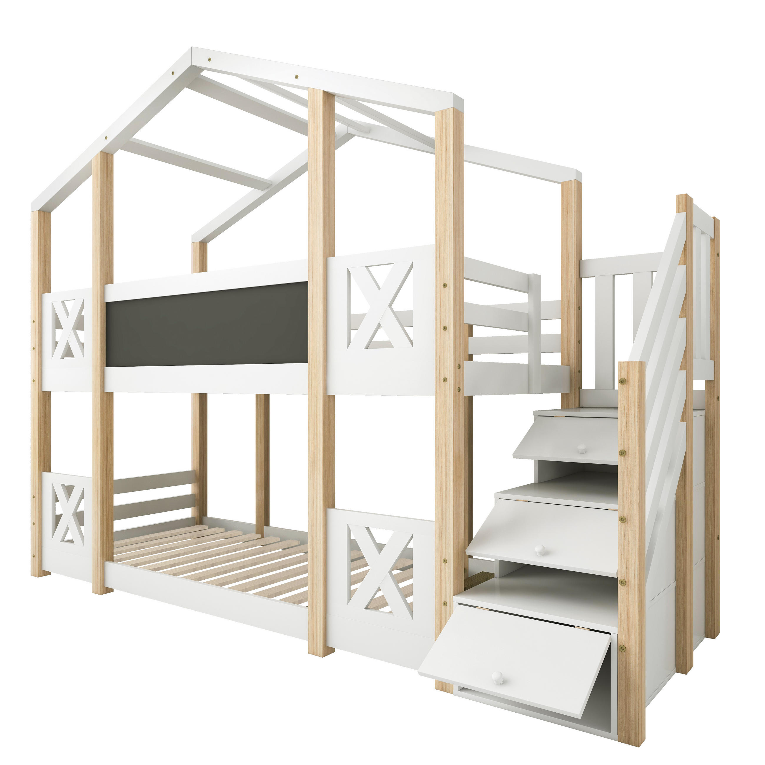 ETAGENBETT Baumhaus Weiß/Natur 90x200 cm - Naturfarben, Holz (90/200cm) - ComfortXL