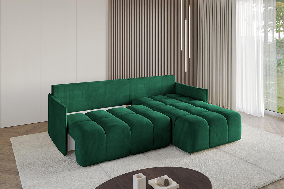 ECKSOFA mit Schlaffunktion und Bettkasten LONLI-L 242x175x88 Dunkelgrün Velours - Dunkelgrün, Holzwerkstoff/Kunststoff (242/175cm) - ALTDECOR