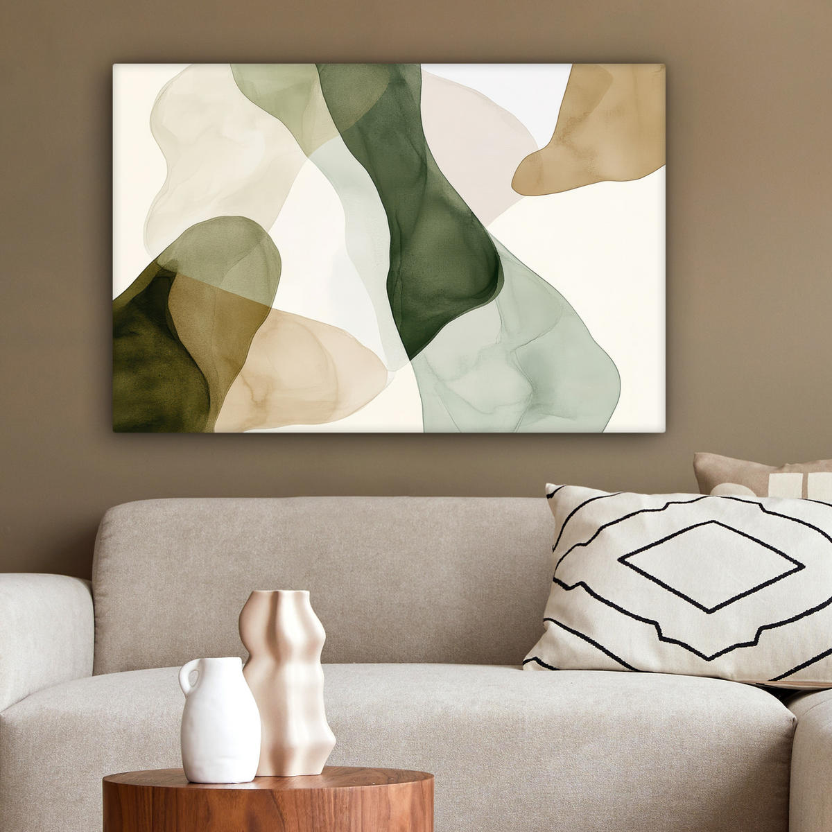 LEINWANDBILD Japandi - Abstrakt - Grün Wanddeko 90x60 cm - Salbeigrün, Textil (90/60cm) - MuchoWow