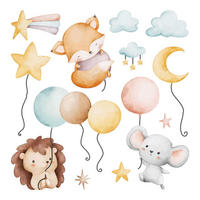 WANDAUFKLEBER 130x225cm - Tiere mit Luftballons - Multicolor, Kunststoff (130/225/0.1cm) - Wallfluent