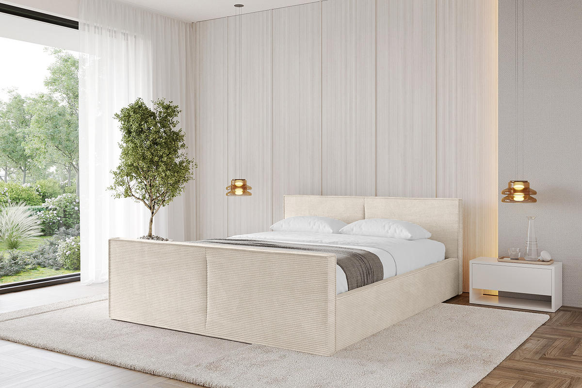 POLSTERBETT mit Bettkasten, Fußteil und Lattenrost, Boxbett ohne Matratze - EMMI-Z-V1 180x200 Beige - Creme, Holzwerkstoff/Textil (180/200cm) - ALTDECOR