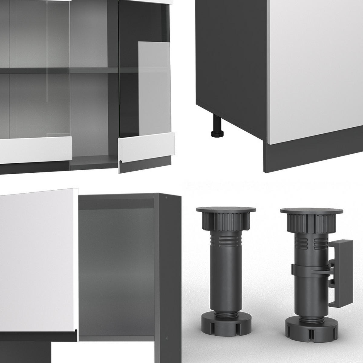 KÜCHENZEILE R-Line Weiß/Anthrazit 300 cm mit Hochschrank, AP Eiche - Anthrazit/Weiß, Holzwerkstoff (300/81.6/60cm) - Vicco