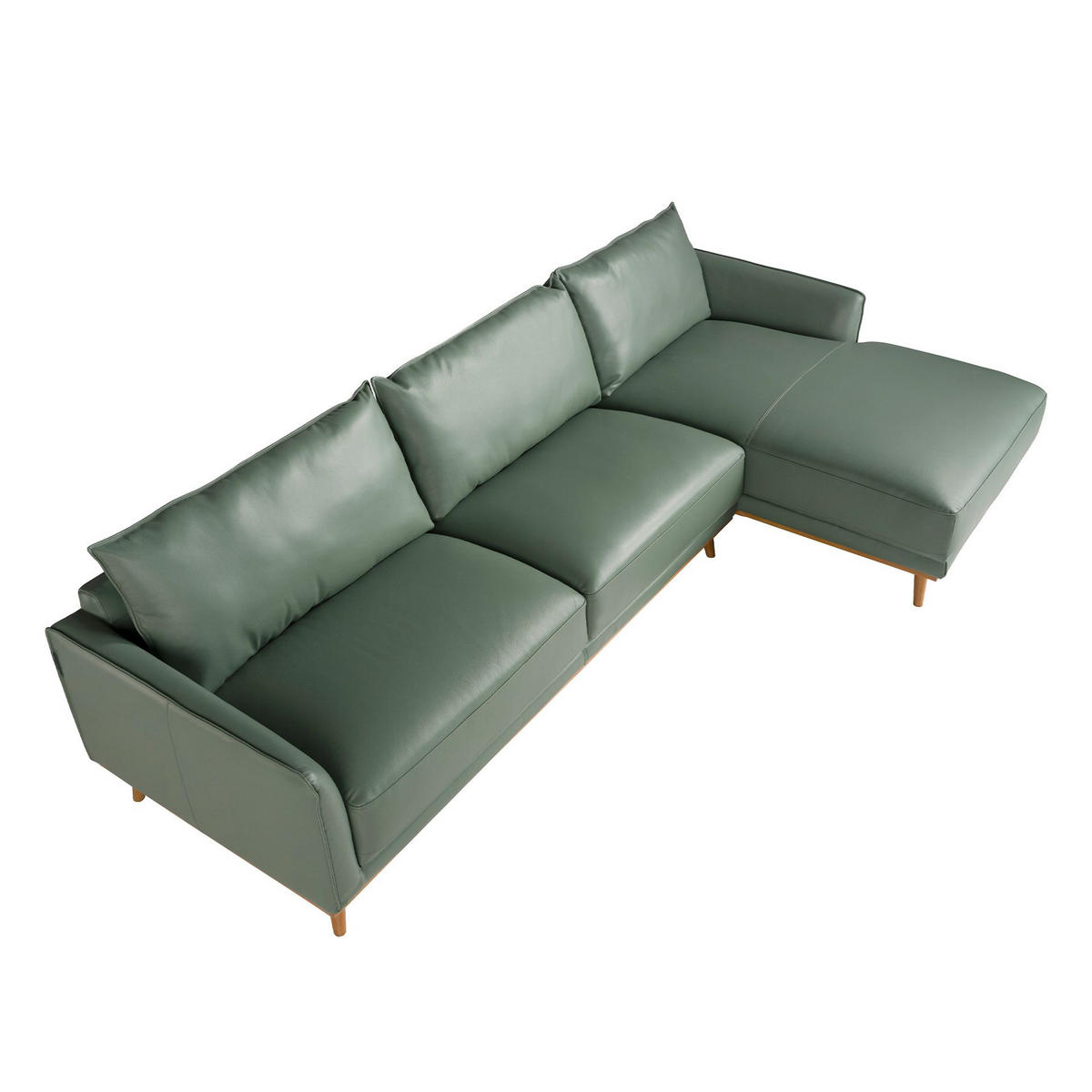ECKSOFA Rechtes Chaiselongue-Sofa in grünem Leder 295/160/90 cm - Grün/Honig, Leder (295/160cm) - ANGEL CERDA