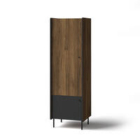 DREHTÜRENSCHRANK Piano mit 2 Türen, Mattschwarz + Warmia-Nussbaum - Dunkelbraun/Schwarz, Holzwerkstoff (59/191/55cm) - Beautysofa