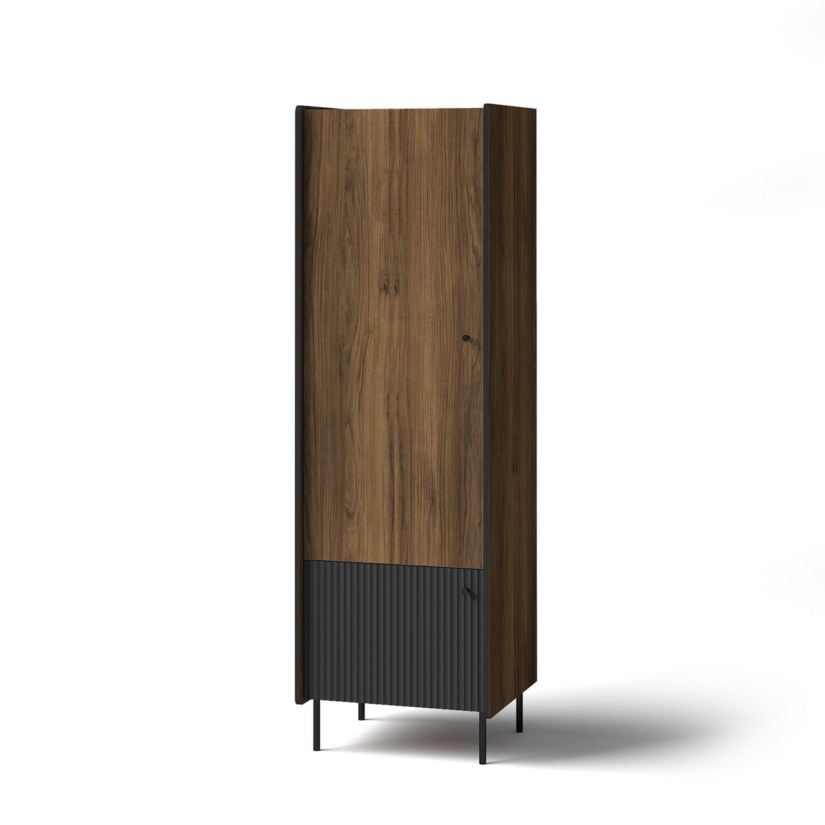 DREHTÜRENSCHRANK Piano mit 2 Türen, Mattschwarz + Warmia-Nussbaum - Dunkelbraun/Schwarz, Holzwerkstoff (59/191/55cm) - Beautysofa