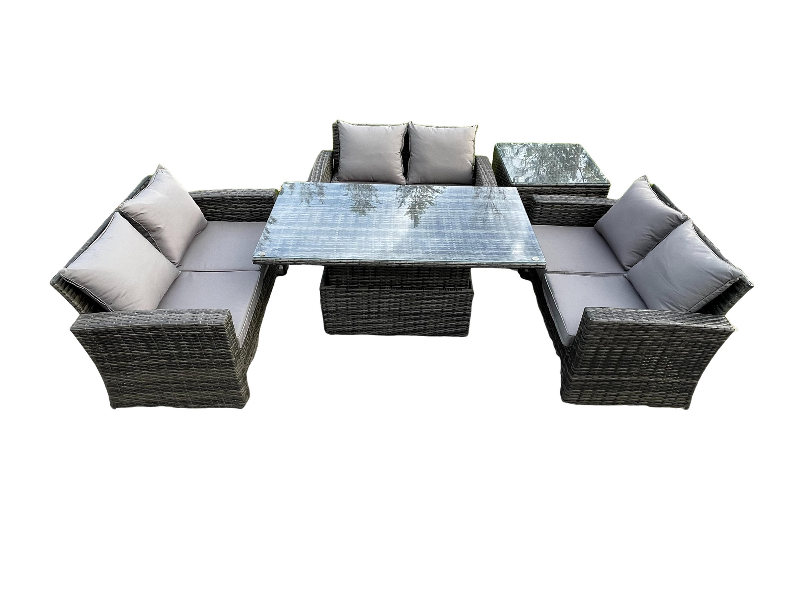 GARTENMÖBEL-SET Polyrattan Dunkelgrau 6-Sitzer - Dunkelgrau, Metall - Fimous