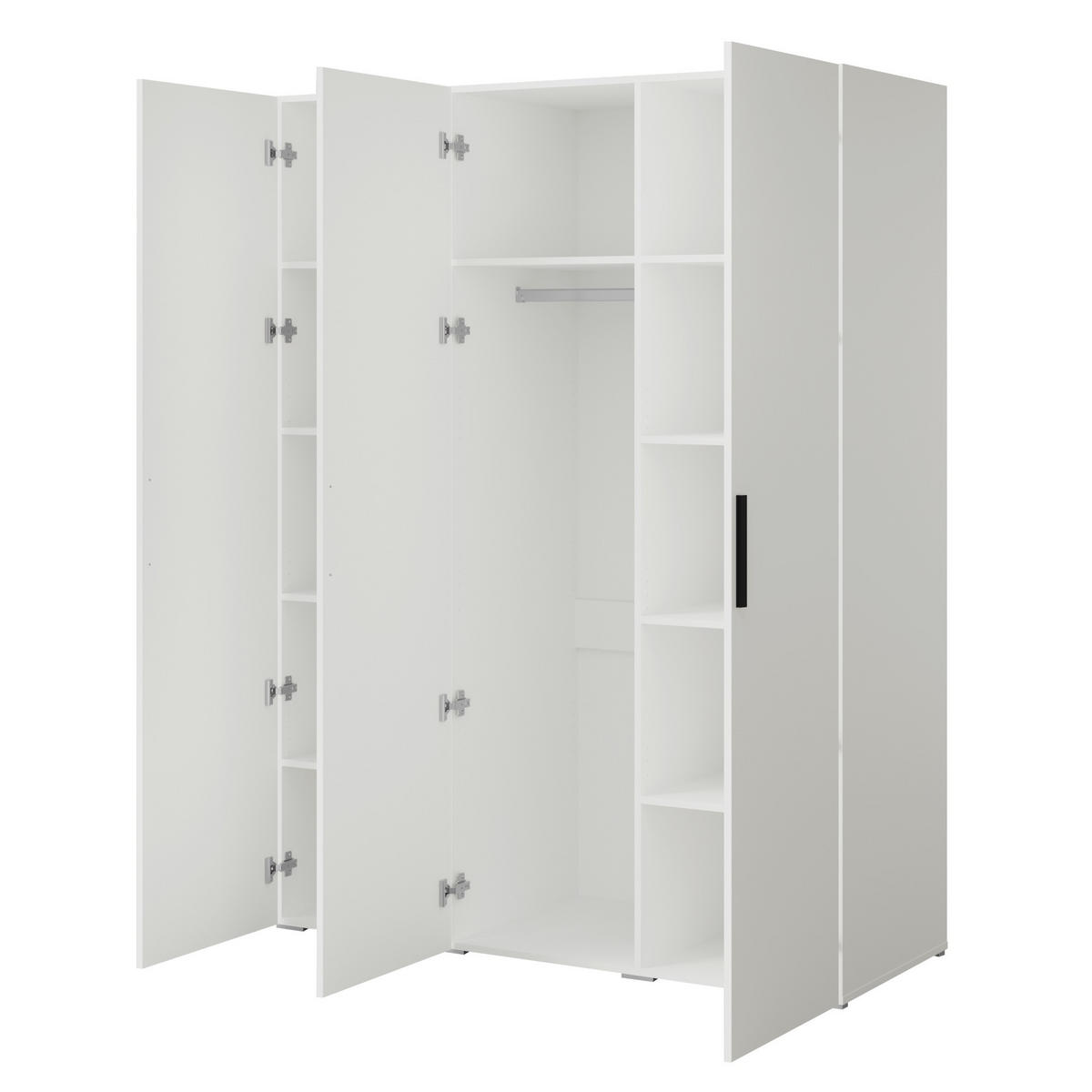 DREHTÜRENSCHRANK Napoli 3D 150 Weiß (schwarzer oder goldener Griff) - Silberfarben/Schwarz, Holzwerkstoff/Kunststoff (150/35/60cm) - mzm24