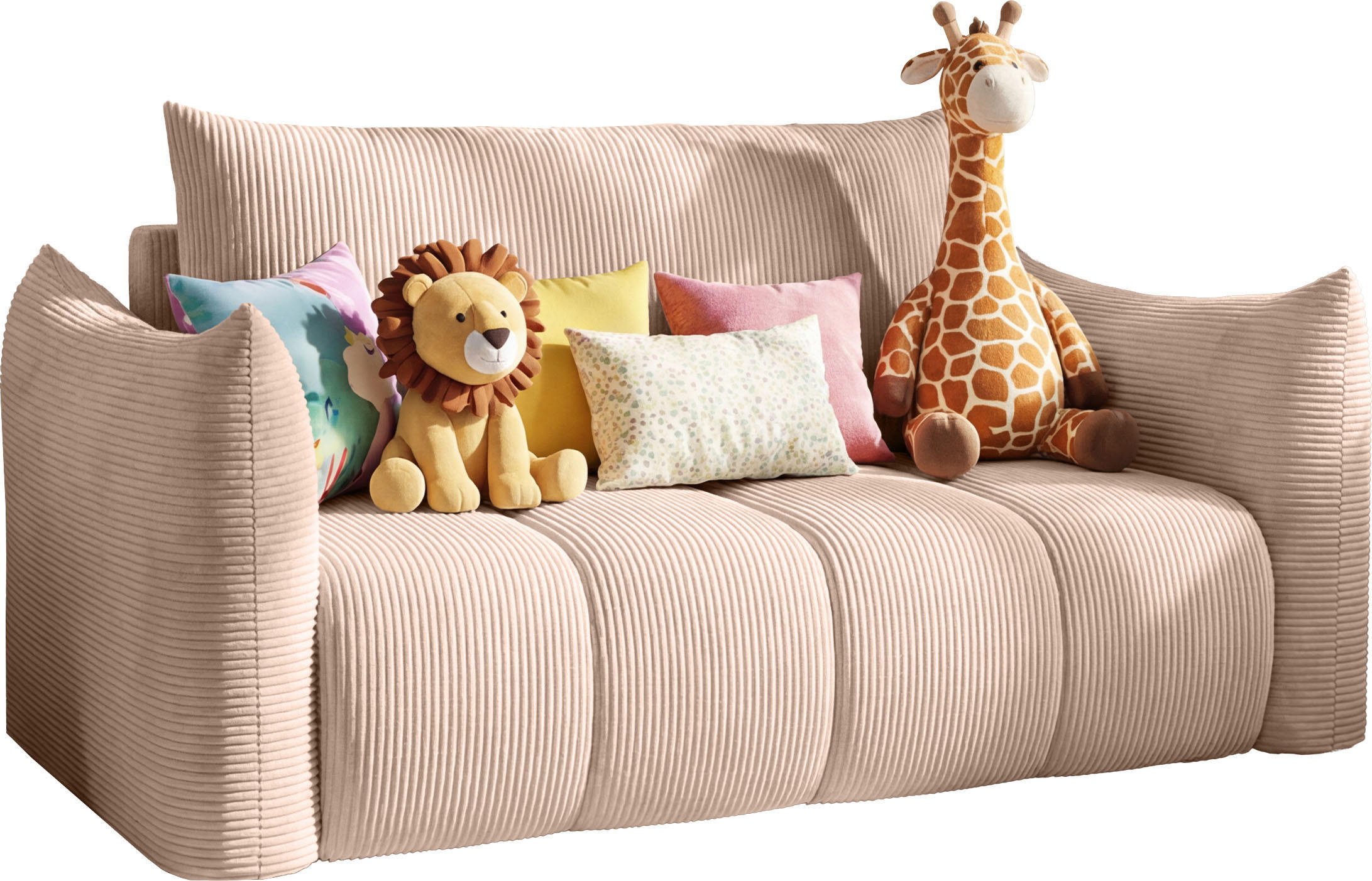 SCHLAFSOFA Lilo mit Bettkasten, Rosa Cordstoff 120/86/101 cm - Schwarz/Rosa, Kunststoff/Textil (120/86/101cm) - WFL GROUP