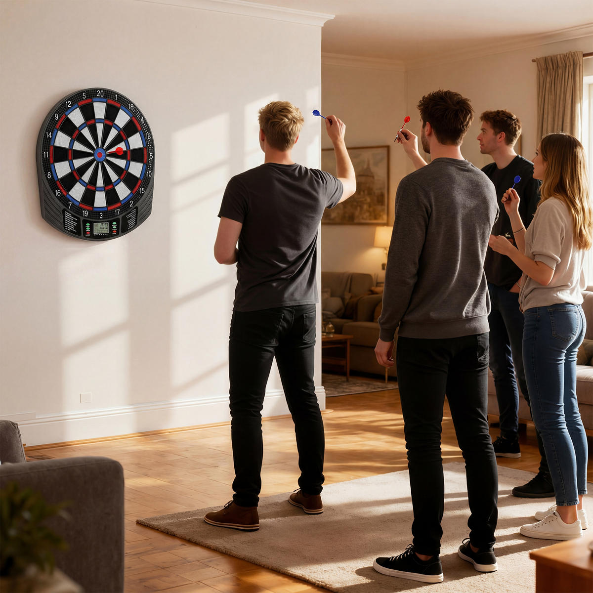 DARTBOARD DE-10843 mit LCD-Display für 1-8 Spieler Bunt - Multicolor, Kunststoff (41/47cm) - ComfortXL