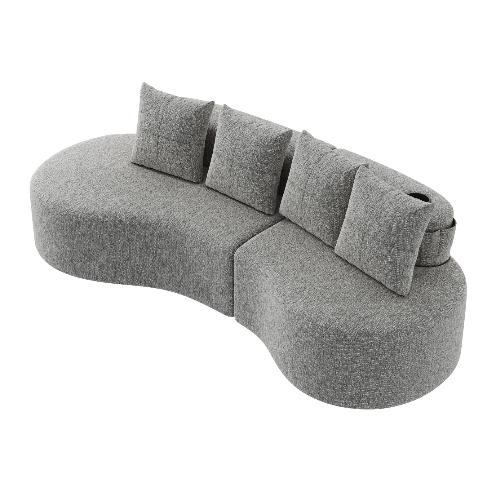 SOFA 240 cm mit 4 Kissen, Becherhalter & Seitentaschen,Stoffsofa Grau - Grau, Textil (240/63/109cm)