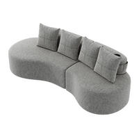 SOFA 240 cm mit 4 Kissen, Becherhalter & Seitentaschen,Stoffsofa Grau - Grau, Textil (240/63/109cm)