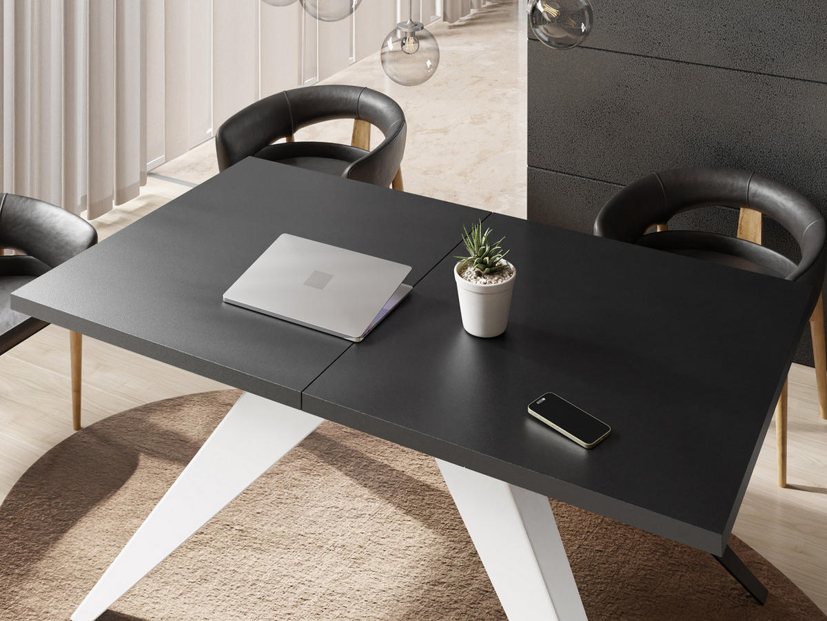 ESSTISCH Vance Weiß rechteckig ausziehbar, Schwarz 160-260/90/76 cm - Schwarz/Weiß, Holzwerkstoff/Metall (160/90/76cm) - WFL GROUP
