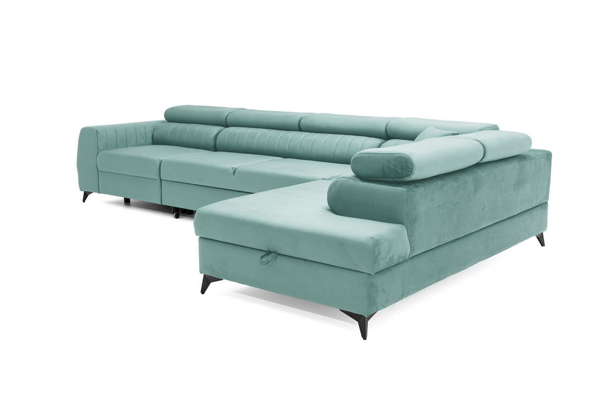 ECKSOFA PIERO MAXI Rechts mit Schlaffunktion 195x125 Velours Türkis - Türkis/Schwarz, Holz/Textil (203/350cm) - Muffo