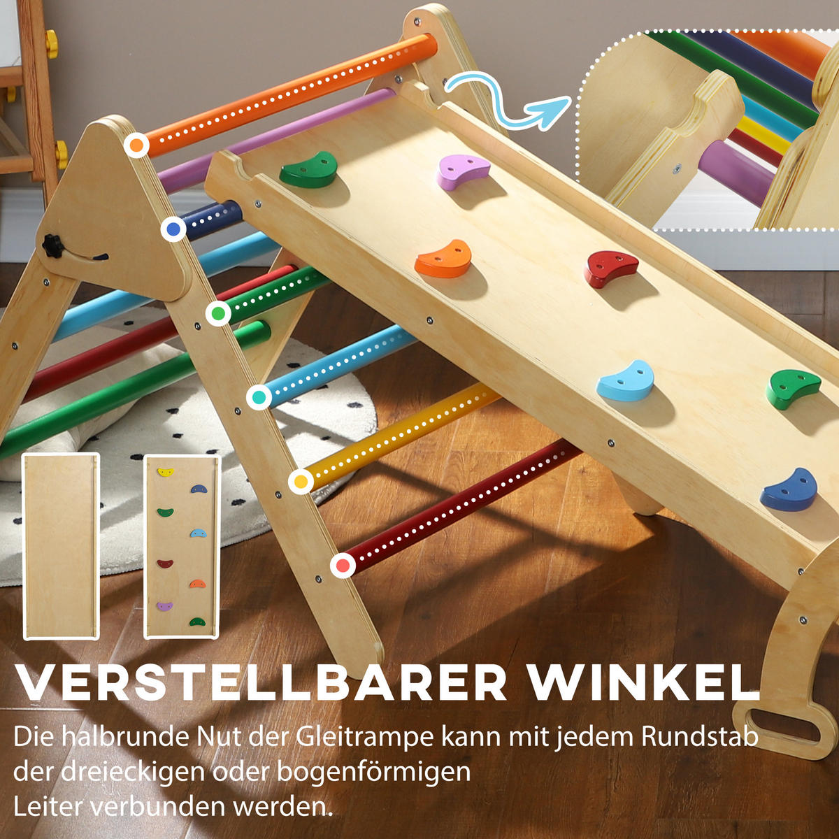KLETTERGERÜST - Multicolor, Holzwerkstoff (64.5/63/178cm) - AIYAPLAY