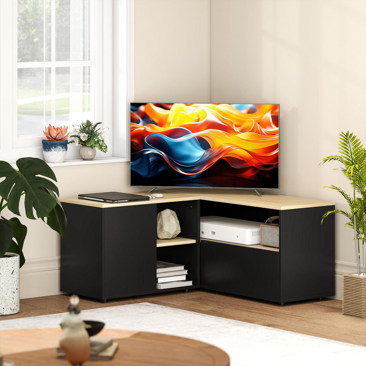 TV-MÖBEL DE-16149 90/90/45 cm Schwarz - Schwarz, Holzwerkstoff (90/45/90cm) - ComfortXL