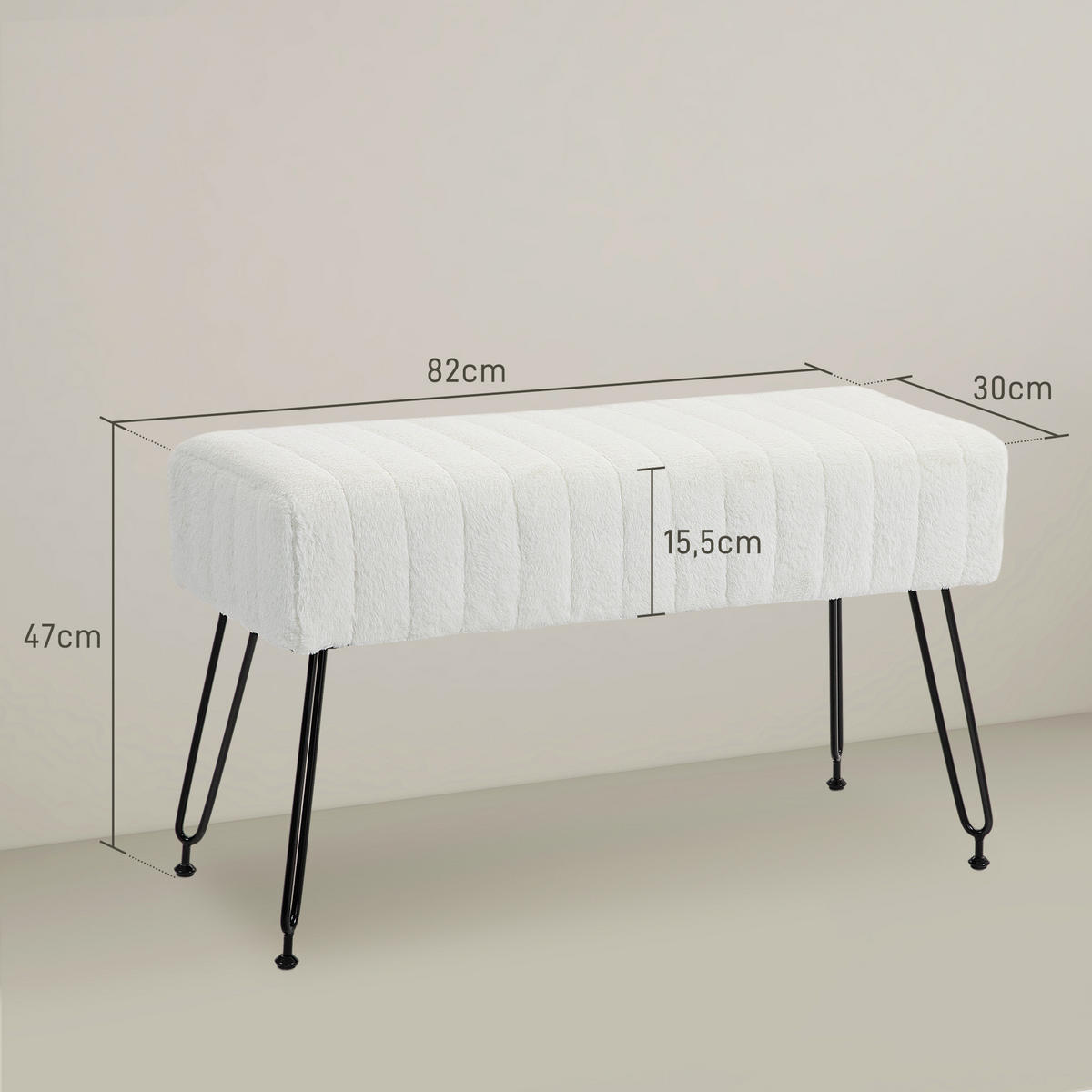 SITZBANK, Polsterbank mit Kunstfell-Optik, Metallbeine, Schuhbank für Flur Creme - Creme, Kunststoff (30/47/82cm) - HOMCOM