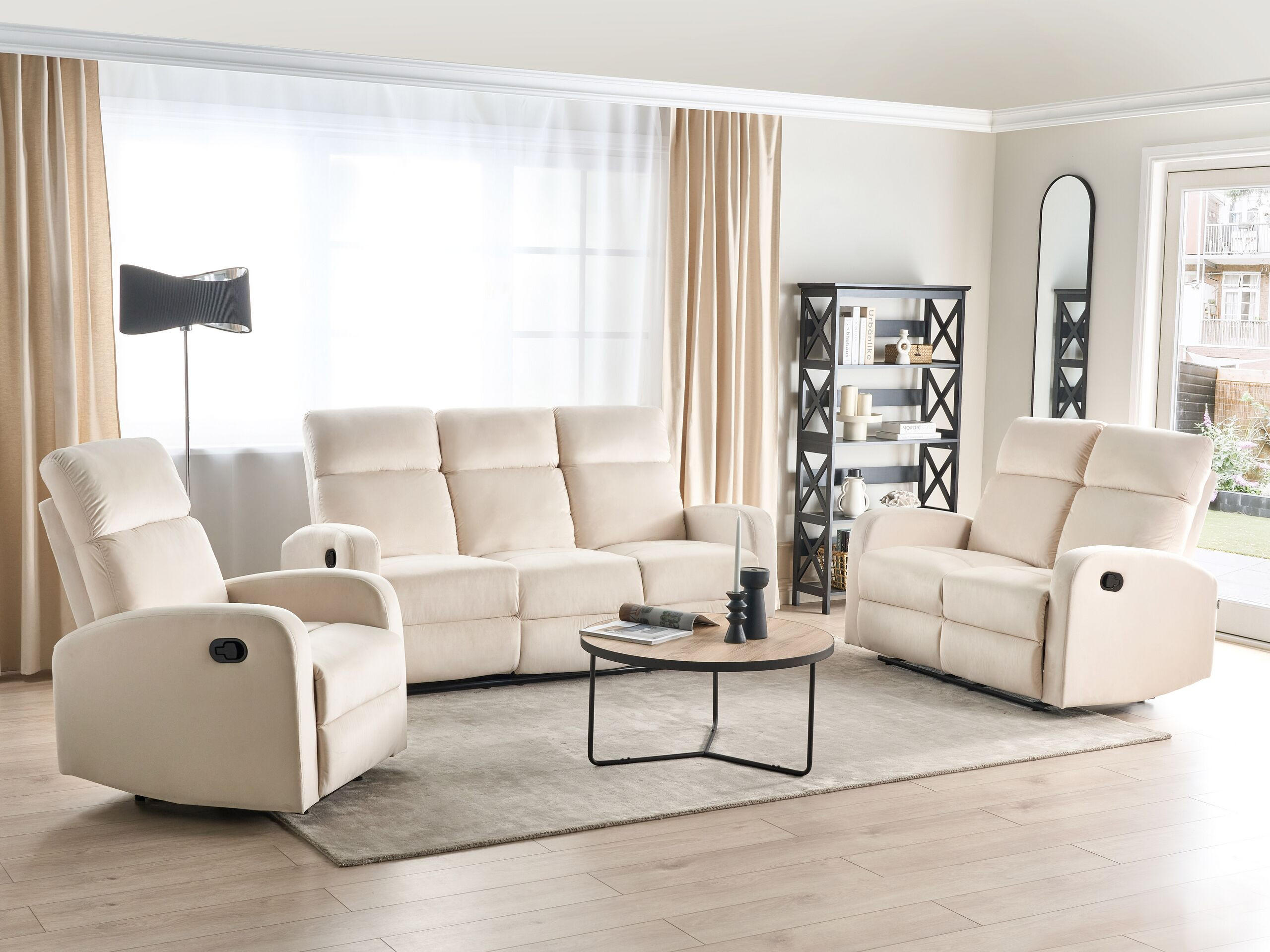 6-SITZER-SOFA SET Samtstoff creme manuell verstellbar Verdal - Weiß, Textil (73/73/180cm) - Beliani