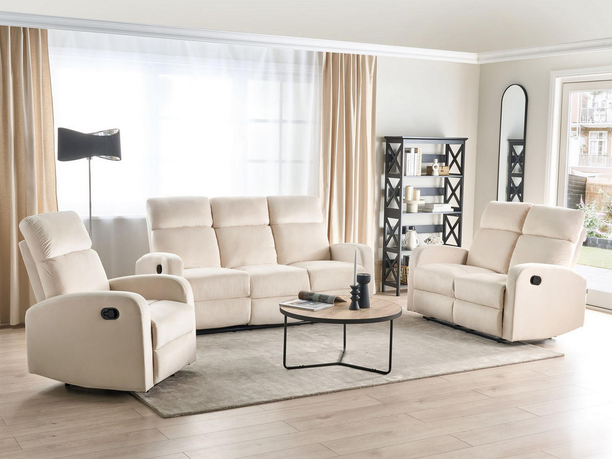 6-SITZER-SOFA SET Samtstoff creme manuell verstellbar Verdal - Weiß, Textil (73/73/180cm) - Beliani