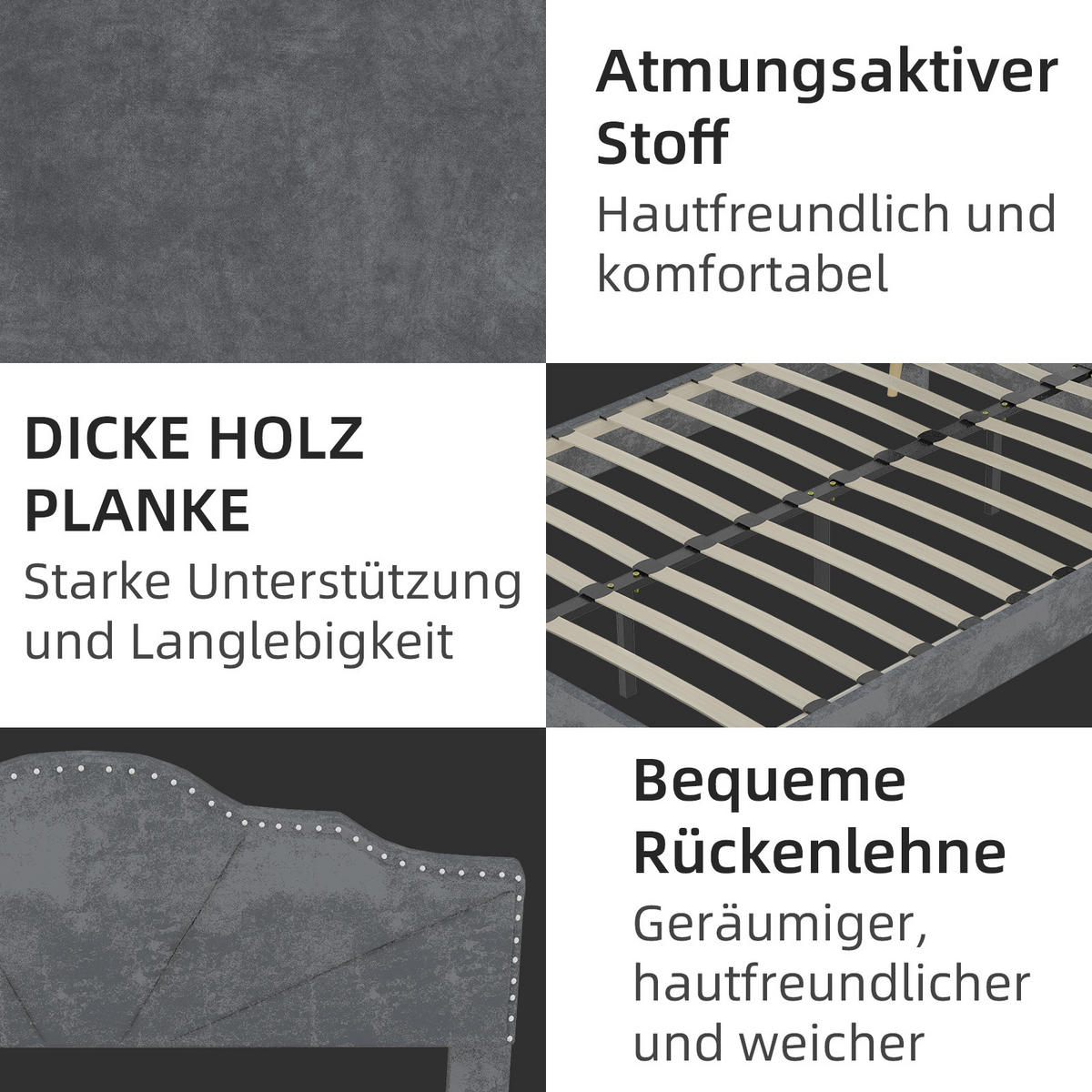 POLSTERBETT 140x200 cm Samt ohne Stauraum grau - Grau, Textil (140/200cm) - LEBENLANG