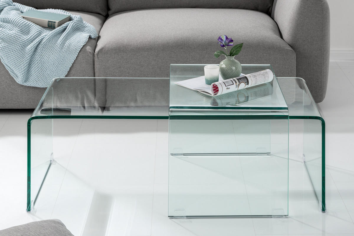 COUCHTISCH FANTOME Glas Transparent 100 cm 2er Set - Transparent/Braun, Glas (50/100/35cm) - riess-ambiente