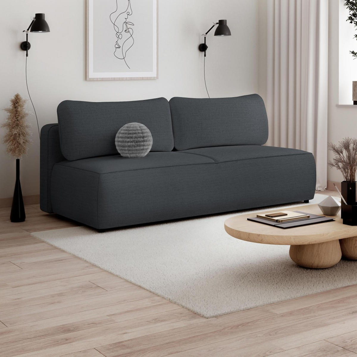 SCHLAFSOFA Darling 2-Sitzer, mit Bettkasten, Schwarz - Schwarz, Textil (210/92/100cm) - Beautysofa
