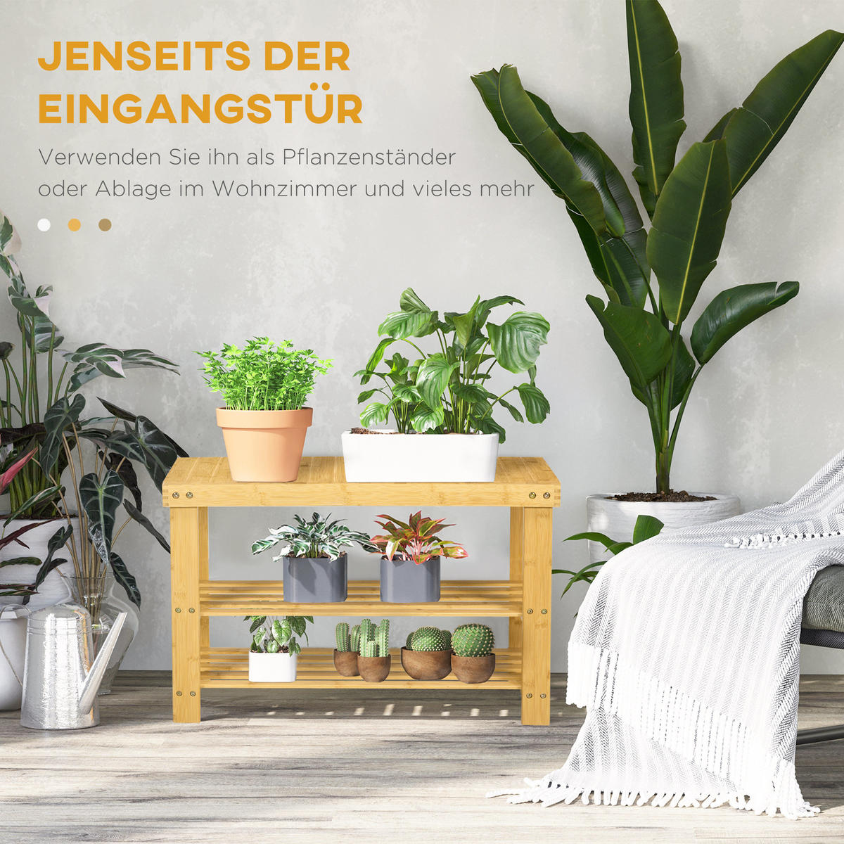 SCHUHBANK, Schuhregal mit 3 Etagen, Sitzbank aus Bambus für 6 Paar Schuhe - Naturfarben, Holz (28/45/70cm) - HOMCOM
